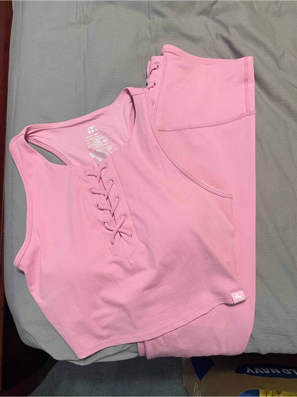 JoyLab Pink Lace-Up Ribbed Tank Top and Leggings Set